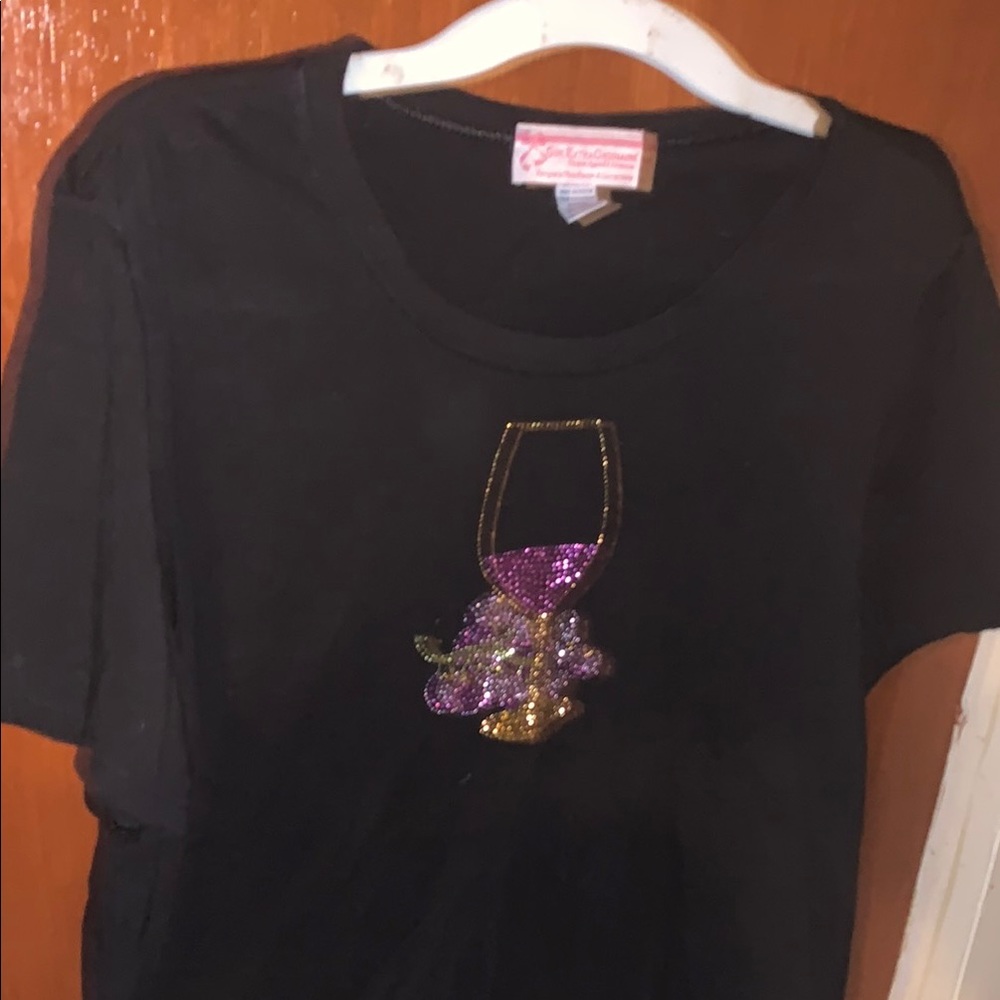 Black and Purple Short Sleeve Tee with Graphic Design